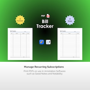 Bill Tracker PDF Digital Template Expense Tracker Payment Tracker Monthly Bills Budget Planner Finance Manager Notability Goodnotes