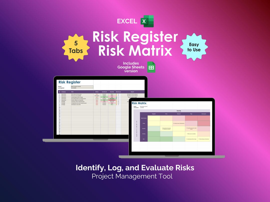 Risk Register and Risk Matrix Project Management Excel Template PMBOK ...