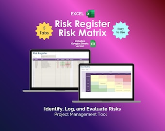 Risk Register and Risk Matrix Project Management Excel Template PMBOK Strategy Assessment Tool