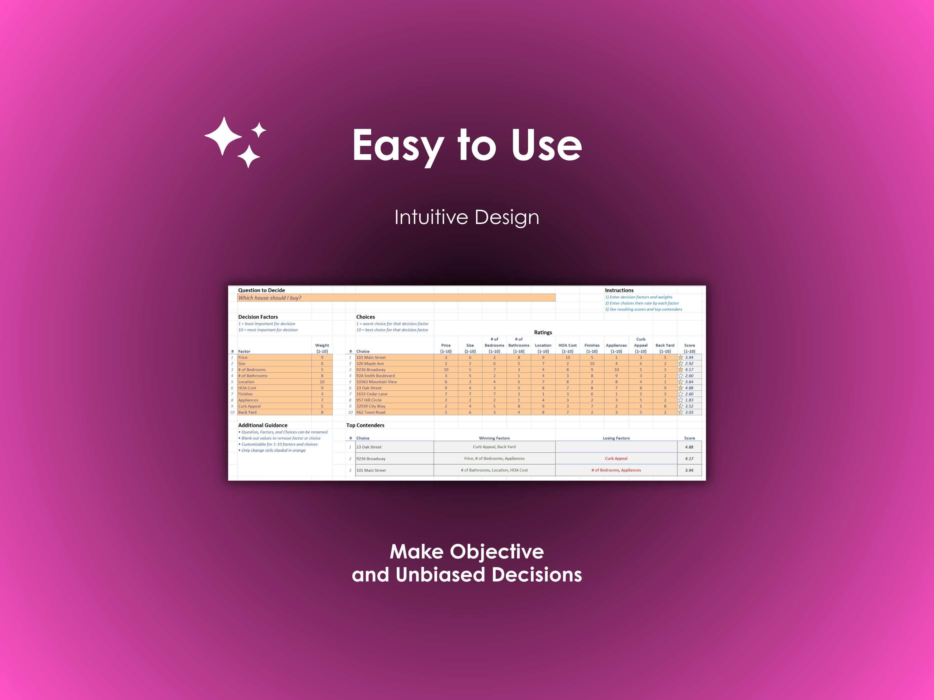 House Purchase Matrix Home Buying Spreadsheet Excel Template House Hunting Tracker Real ...