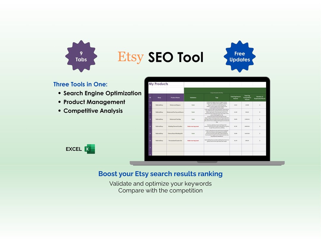 Etsy SEO Tool Excel Search Engine Optimization, Boost Etsy Search