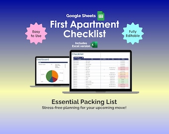 First Apartment Checklist Google Sheets Template New Apartment Essentials Moving Checklist College Apartment Packing List Organizer
