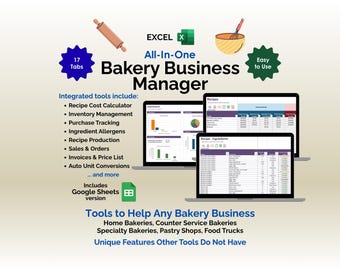Bakery Business Planner Template Excel Spreadsheet Cost Calculator Recipe Tracker Invoice Template Home Baker Inventory Management Tool