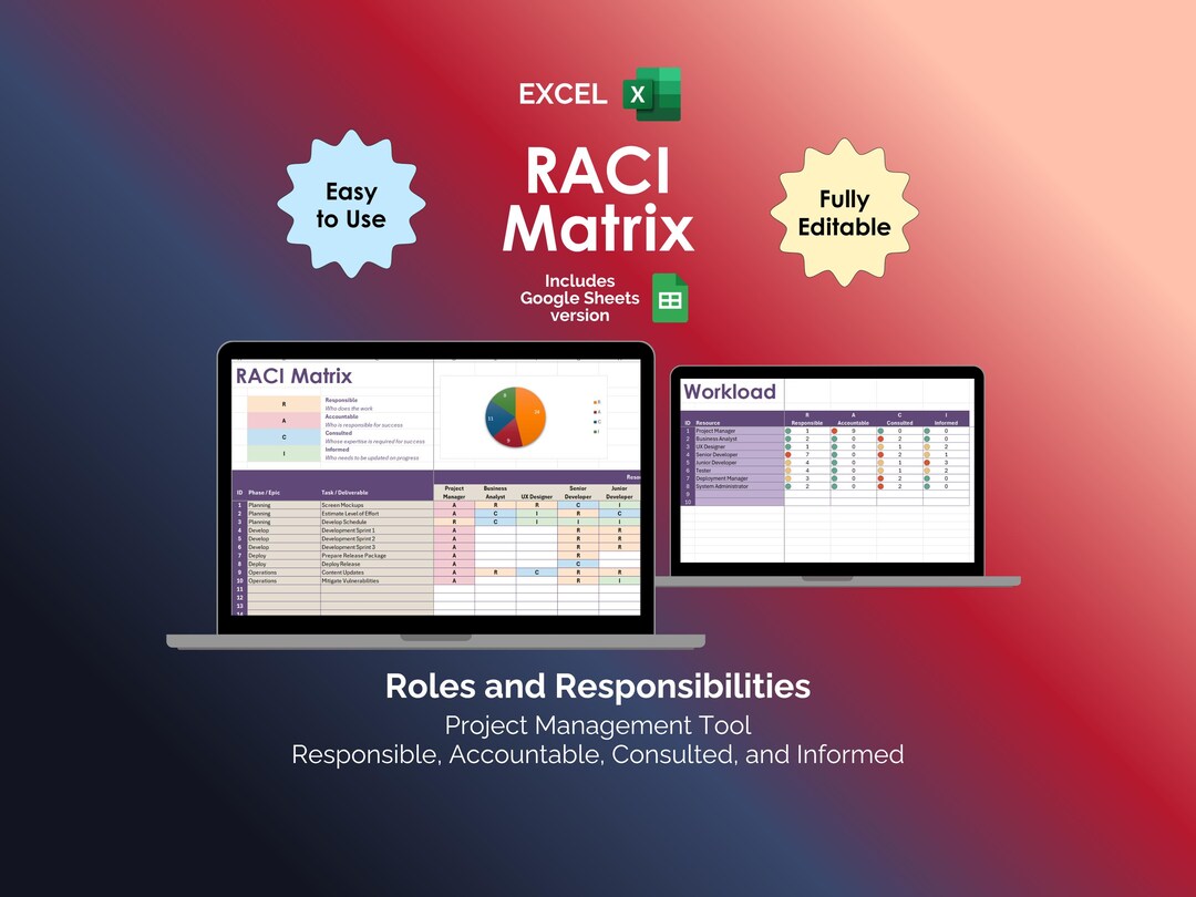 Pmbok Raci Matrix RACI Matrix Excel Project Management Tool PMBOK Template Responsibility ...
