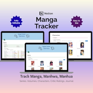 Manga Reading Tracker Notion Template Manhwa Reading Log Manga Collection Journal Otaku Planner Graphic Novels Shonen Shojo Seinen Josei