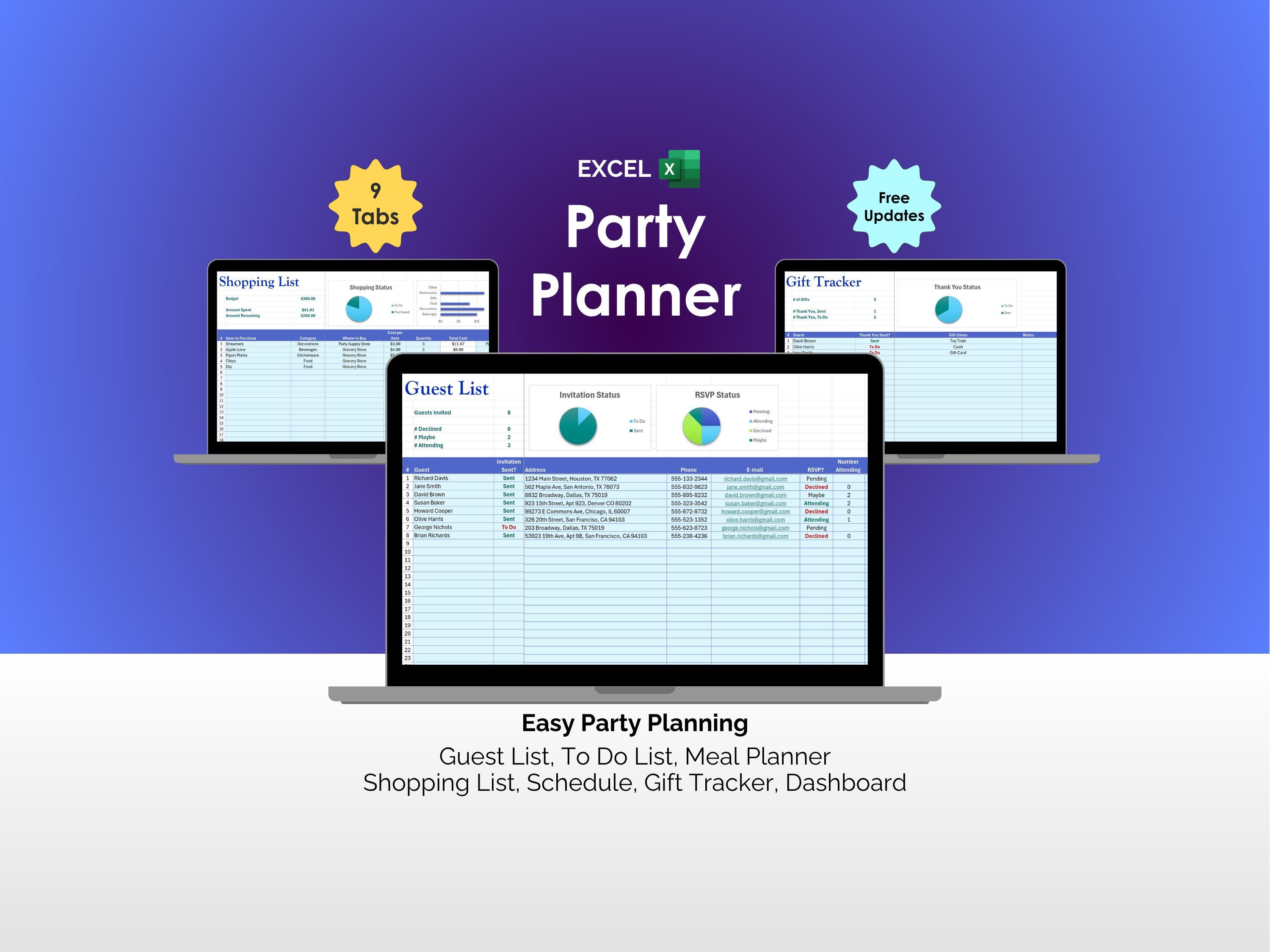 Event Planner Excel Template Spreadsheet Party Planning Guest List ...