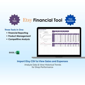 Etsy Sales Tracker Excel Spreadsheet Template Financial Dashboard Expense Tracker Bookkeeping Tool Shop Analytics Report Business Planner
