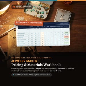 Jewelry Pricing & Materials Workbook, Handmade Jewelry Cost Calculator, Metal by Weight, Wholesale Consignment (Excel + Google Sheets)