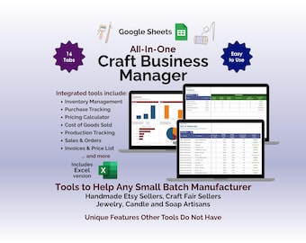 Handmade Business Inventory Spreadsheet Craft Manager Template Pricing Calculator Profit Margin Tracker Small Business Google Sheets Excel