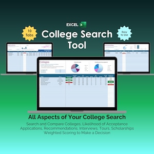 College Comparison Spreadsheet College Search Tool University Application Tracker Excel Admissions Planner Scholarship List Campus Guide