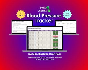 Blood Pressure Tracker Excel Spreadsheet Template Heart Rate Log Chart Medical Health Vitals Systolic Diastolic Hypertension Monitor