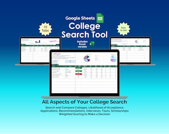 College Application Tracker Google Sheets Template College Search Tool Acceptance Rate Calculator Scholarship Organizer Student Planner