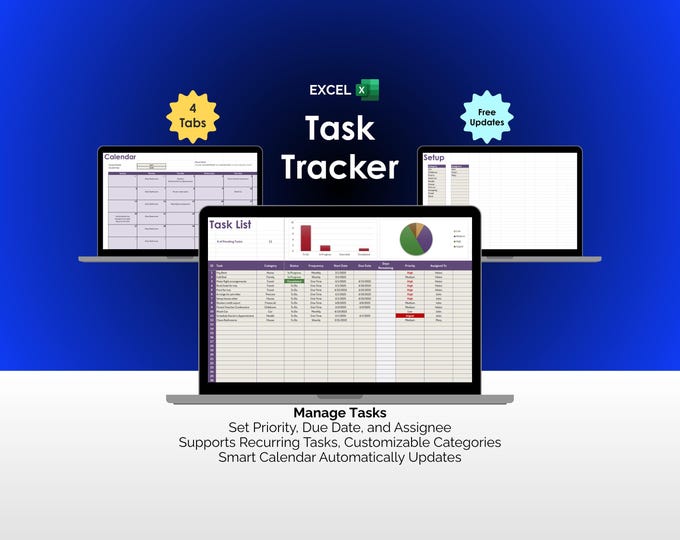 Excel Calendar Based Task List, Task Management Automated, Download ...