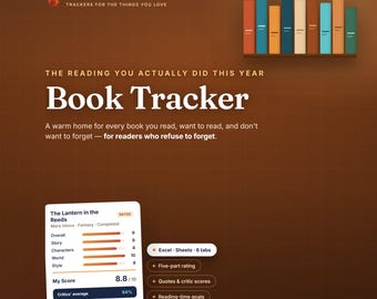 Book Tracker Spreadsheet for Excel & Google Sheets, Reading Log and Journal, Book Ratings, Quotes, TBR List, Reading Goals