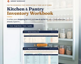 Kitchen and Pantry Inventory Spreadsheet, Auto Shopping List, Expiration and Freezer Tracker, Food Storage Chart, Excel & Sheets