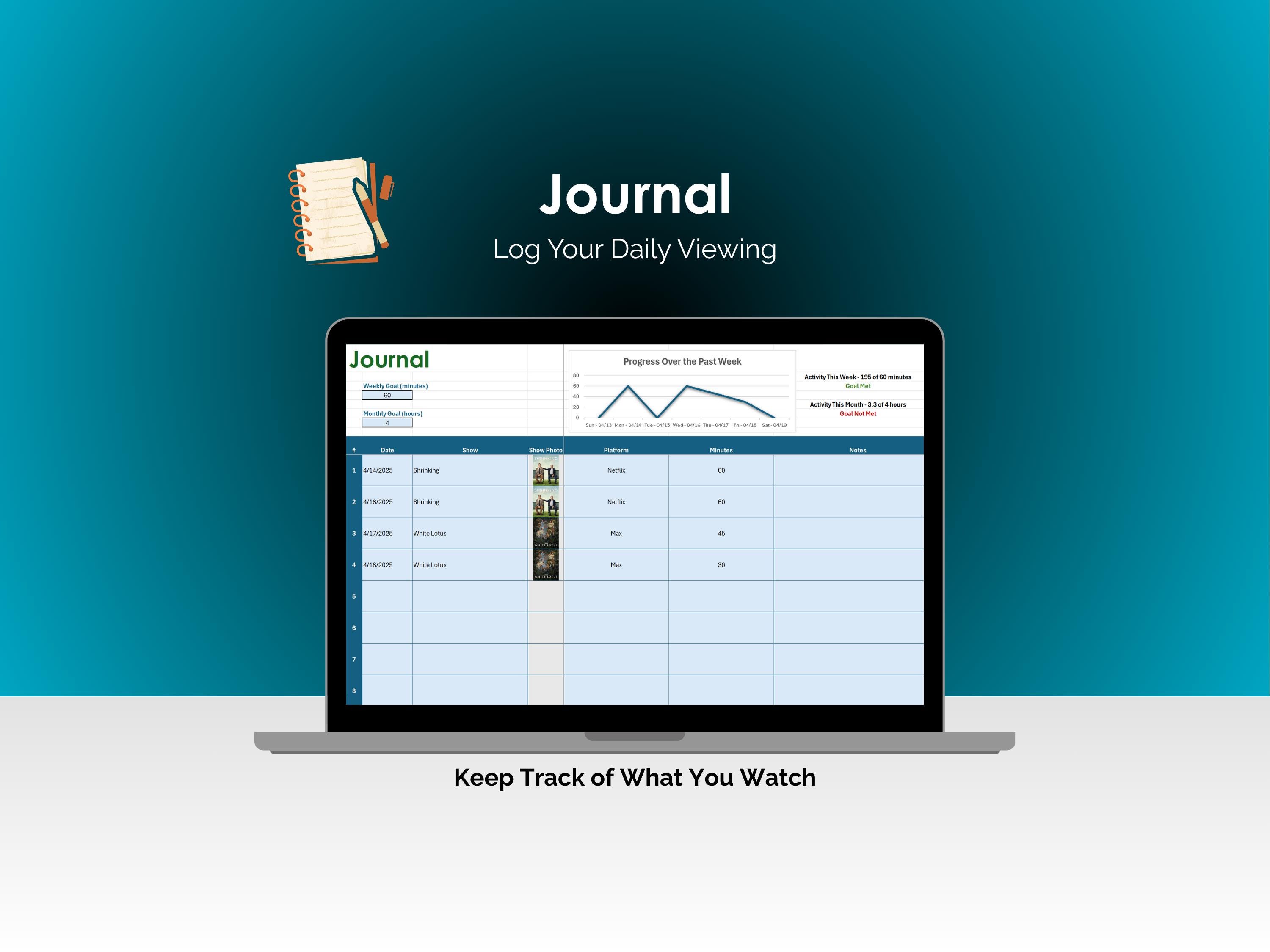TV Show Tracker Excel Spreadsheet Episode Log Actor Tracking Critic ...