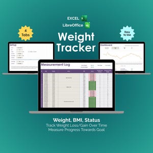 Weight Loss Tracker Spreadsheet Excel BMI Health Log Body Measurement Chart Fitness Goals Planner Overweight Tracking Obesity Alerts Tool