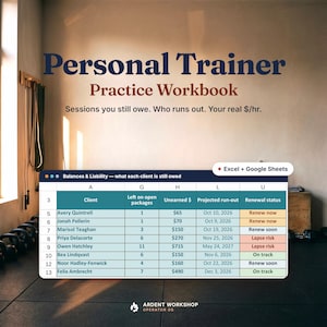Personal Trainer Template, Fitness Coach Business Spreadsheet, Session Package Tracker & Client Renewals, Excel Google Sheets