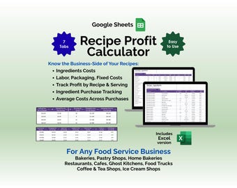 Recipe Cost Calculator Food Cost Spreadsheet Bakery Cafe Pricing Tool Profit Margin Tracker Google Sheets Template For Small Business
