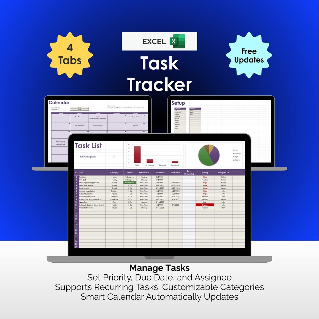 Task Tracker - Excel Tool - Manage Tasks - Supports Recurring Tasks ...