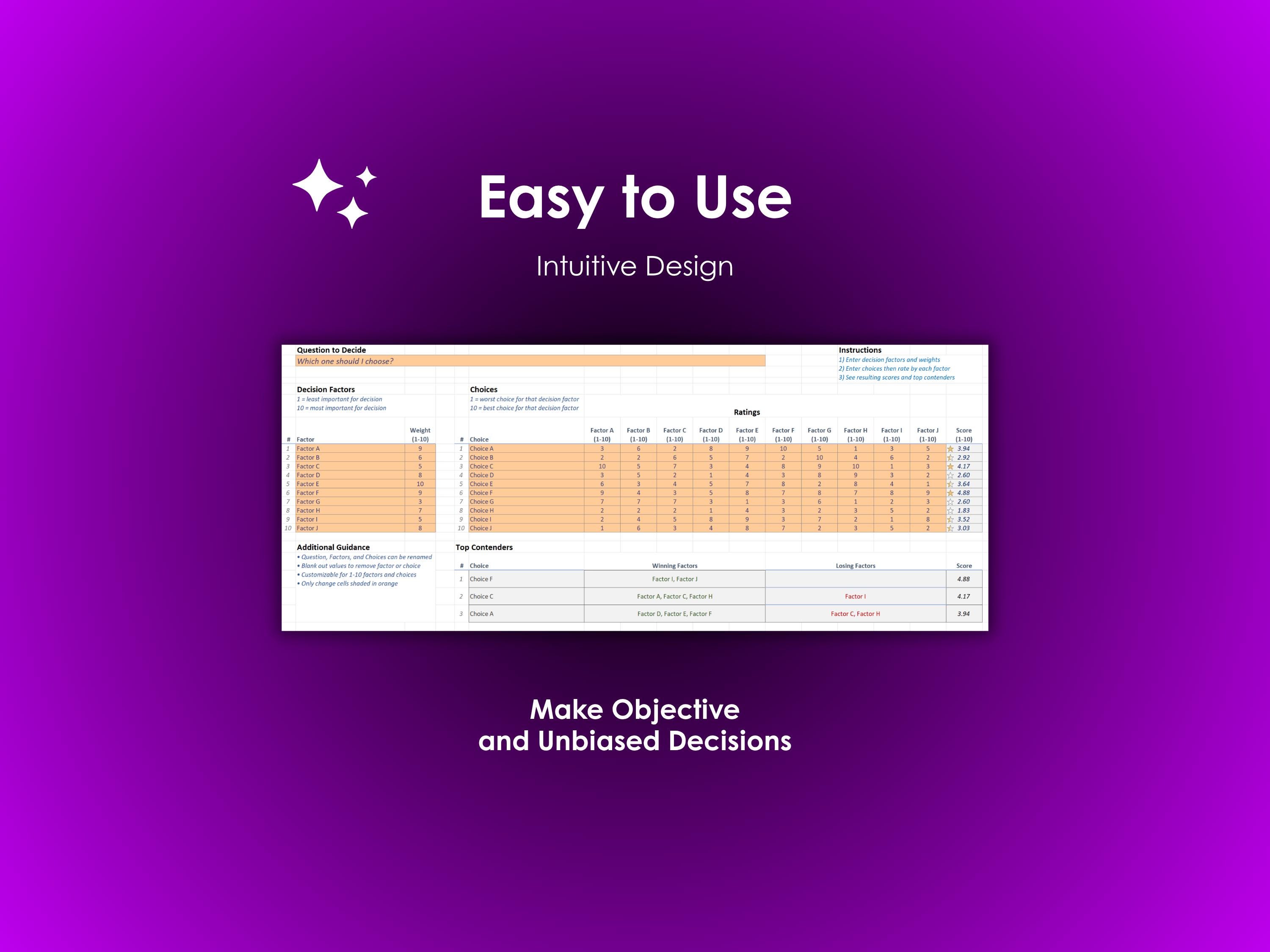 Excel Decision Matrix Spreadsheet Template Decision Making Scorecard ...