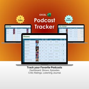 Podcast Tracker Spreadsheet Excel Episode Log Podcast Show List Library Organizer Podcast Collection Playlist Daily Listening Journal