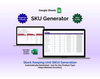SKU Number Generator Google Sheets Product Code Creator Inventory Tracking Spreadsheet For Etsy Shops Small Business Stock Organization Tool