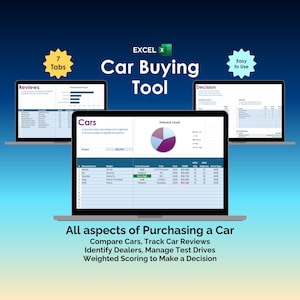 Car Buying Spreadsheet Excel Car Comparison Tool Vehicle Reviews Dealership Tracker Test Drive Schedule Automotive Specs Truck SUV Scorecard