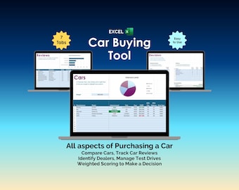 Tabelle für den Autokauf Excel-Autovergleichstool Fahrzeugbewertung-Händler-Tracker, Probefahrt-Plan, LKW-SUV Scorecard