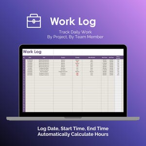 Time Tracker - Excel - Work Log - Track Daily Work - Log Tasks by Project, by Priority, by Team Members - Automatically Calculate Hours