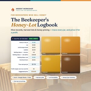 Beekeeping Log & Honey Pricing Spreadsheet | Hive Inspection, Harvest Lot Tracker, Cost-Per-Jar Calculator | Excel + Google Sheets