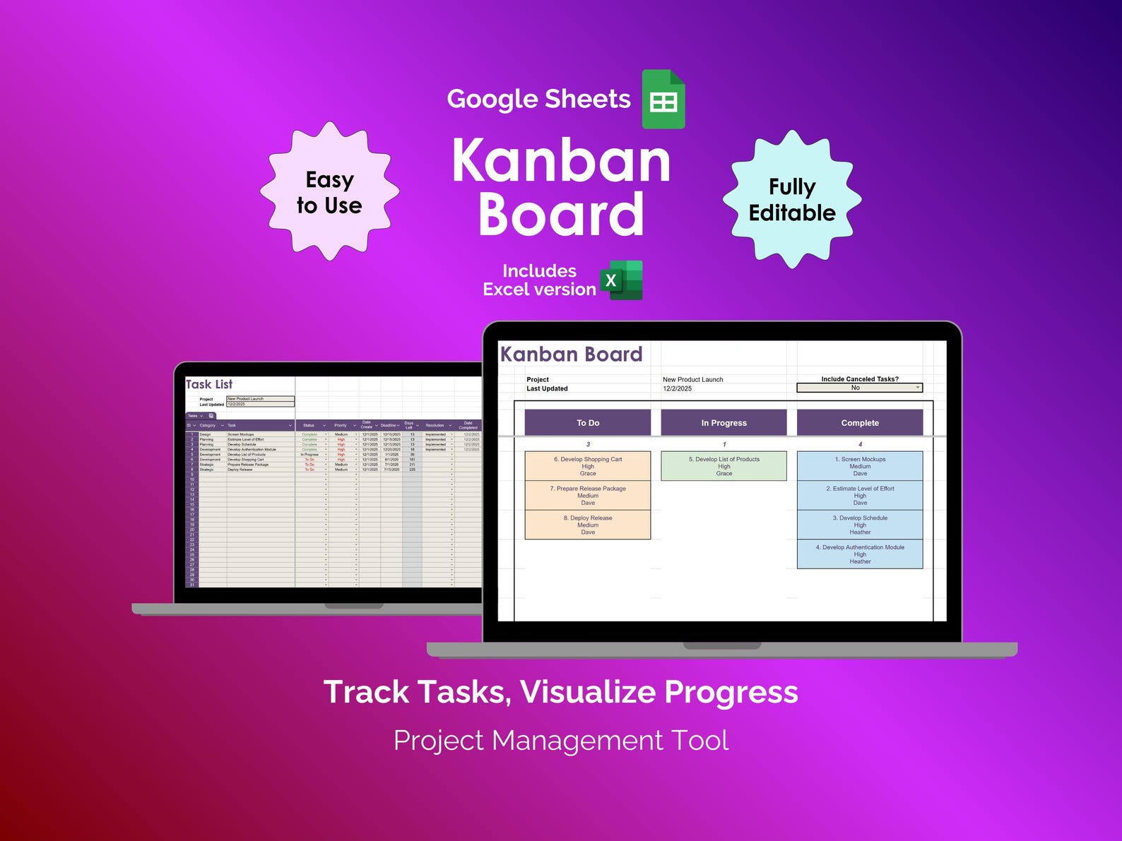 Kanban Board Google Sheets Project Management Spreadsheet Agile Scrum ...