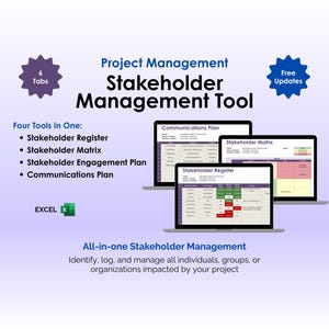 Stakeholder Management Tool - Excel - Project Management Tool, PMBOK template, Communication Strategy, Stakeholder Engagement, Business SOP