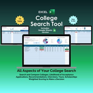 College Comparison Spreadsheet College Search Tool University Application Tracker Excel Admissions Planner Scholarship List Campus Guide