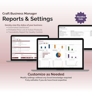 Craft Business Manager - Excel - Reports & Settings - Customize as Needed, Modify settings without any Excel knowledge required, Fully editable if you do have Excel expertise