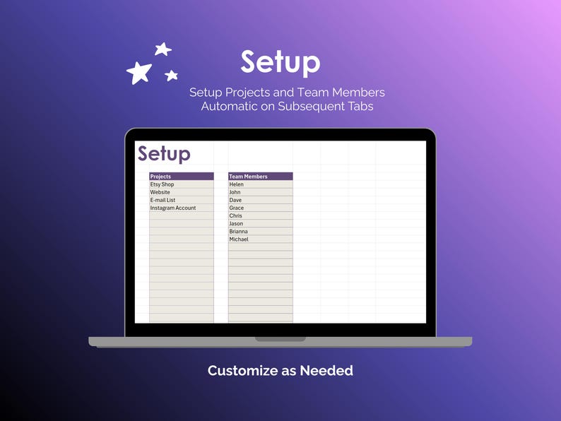 Time Tracker - Excel - Setup - Customizable - Configure Projects and Team Members