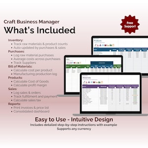 Craft Business Manager - Excel - Easy to Use - Intuitive Design, Includes detailed step-by-step instructions with example, Supports any currency