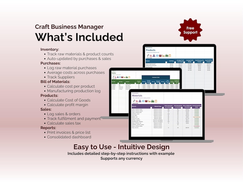 Craft Business Manager - Excel - Easy to Use - Intuitive Design, Includes detailed step-by-step instructions with example, Supports any currency