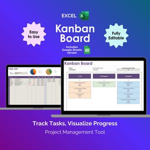 Kanban Board Excel Project Management Spreadsheet Task Tracker Workflow WIP Agile Scrum Template Project Planner Business Team