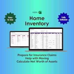 Home Inventory - Excel Home Management Emergency Prep Room Checklist Household Tracker Estate Planning Valuables Log Insurance Claim List