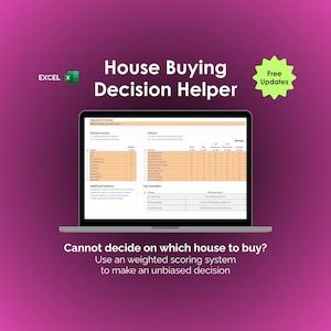 Home Buying Spreadsheet Excel Template House Hunting Tracker Real Estate Comparison Calculator Home Purchase Decision Tool Scorecard