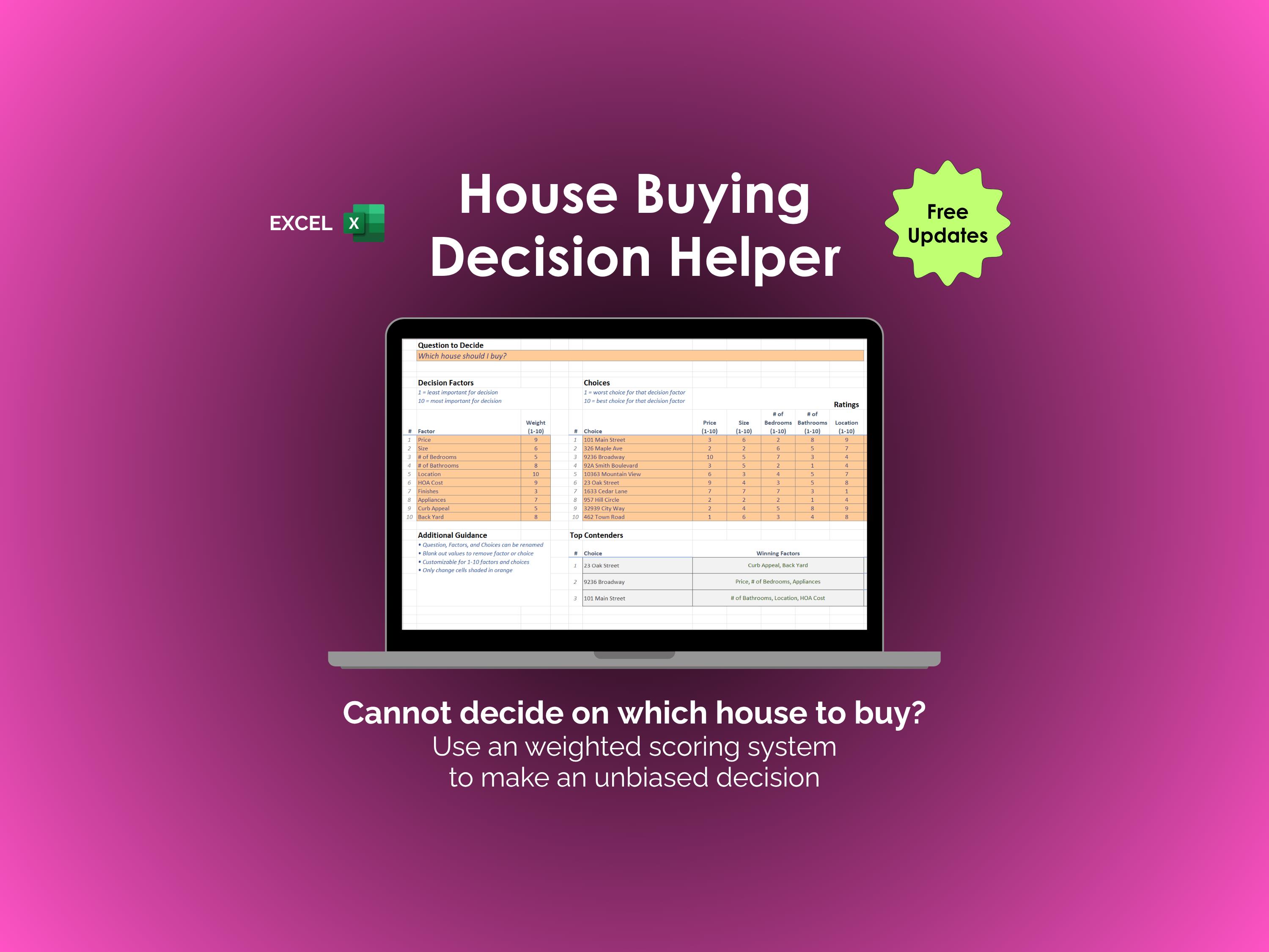 Home Buying Spreadsheet Excel Template House Hunting Tracker Real ...