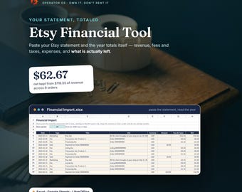 Etsy Bookkeeping Spreadsheet, Monthly Statement Import, Revenue Fee and Profit Tracker for Sellers, Excel Google Sheets