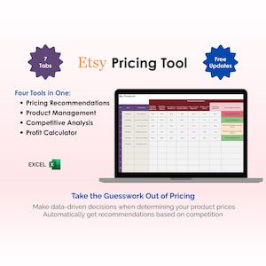 Etsy Preisrechner Excel-Vorlage Profit Marge Tool Gebührenrechner Marktanalytik Preisgestaltungsstragie Business Dashboard