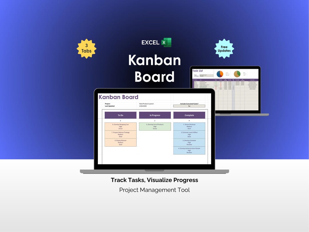 Kanban Board - Excel - Project Management Tool - Manage Project Tasks ...