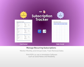 Subscription Tracker PDF Digital Template Expense Tracker Renewal Log Membership List Organizer Recurring Services Notability Goodnotes