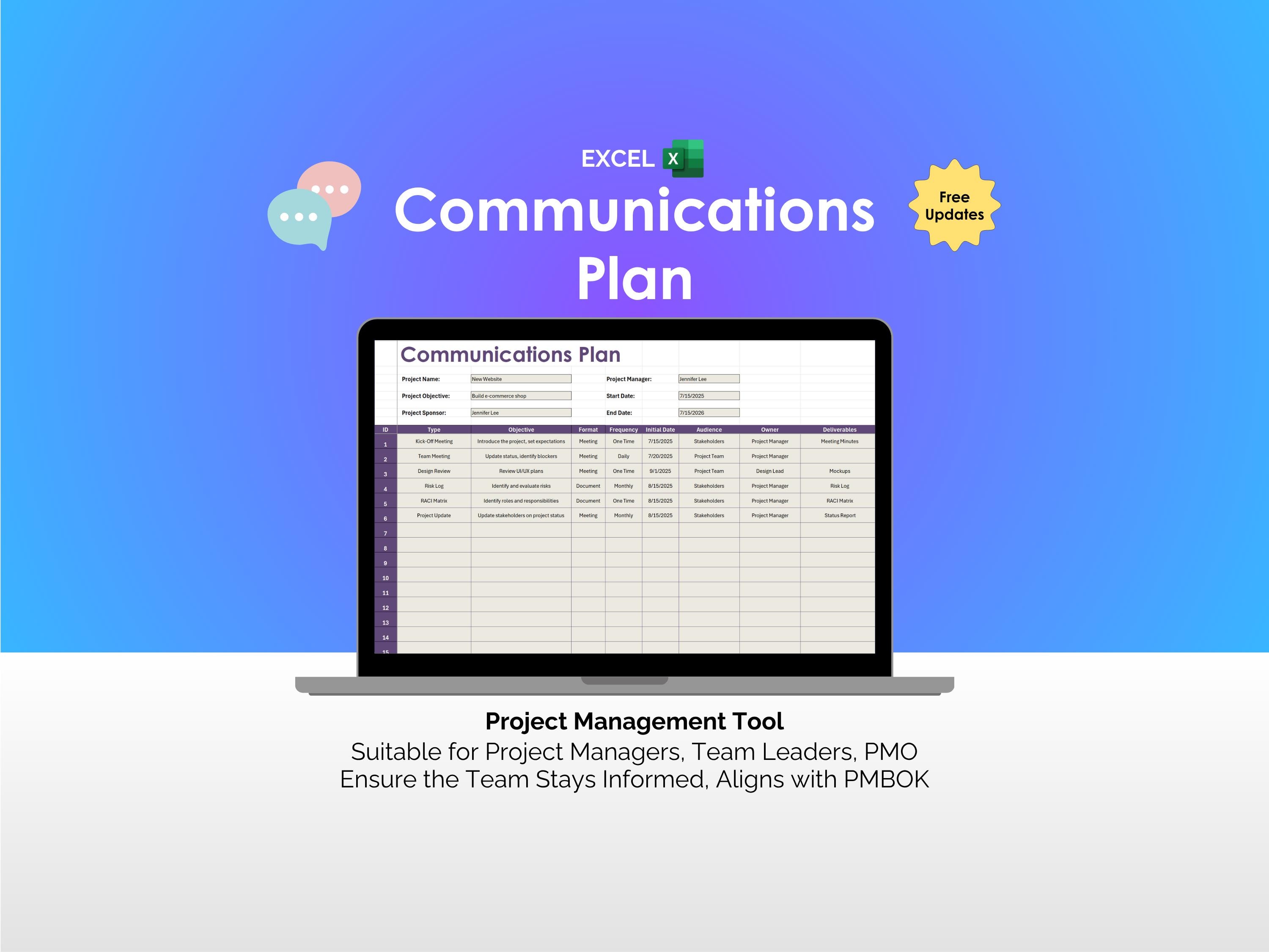 Communications Plan - Excel - Project Management Tool, PMBOK Template ...