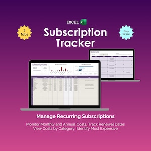 Subscription Tracker Excel Spreadsheet Template Recurring Expense Tracker Bill Payment Calendar Streaming Subscription Membership Renewal