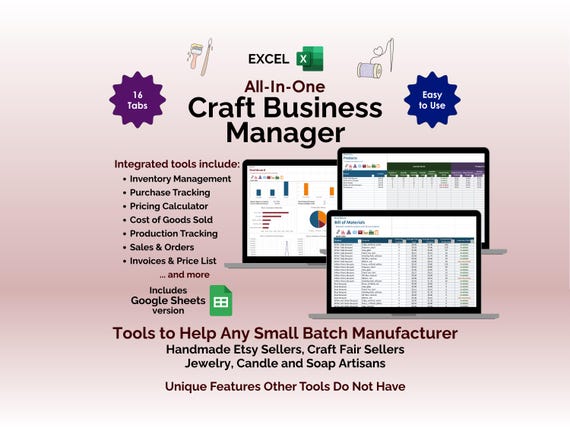 Craft Pricing Calculator Excel Handmade Product Cost Tracker Jewelry Pricing Inventory Spreadsheet Small Business Bookkeeping Invoice Order