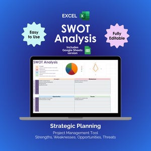 SWOT-analyse Excel-sjabloon Bedrijfsstrategieplanner Projectmanagementtool Strategische planning Organisator Sterke en zwakke punten
